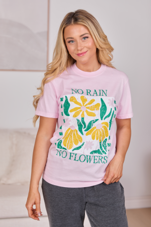 No Rain No Flowers Light Pink Graphic Tee SALE