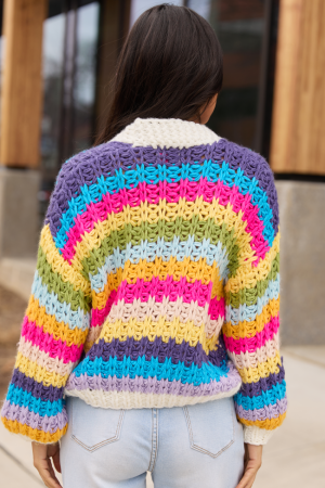 Colleen Multi-Stripe Cropped Chunky Cardigan